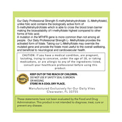 Our Daily Vites L-Methylfolate label highlights gluten-free and vegan features.