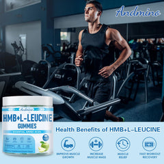 Andmino HMB Leucine Gummies apple flavor close-up, chewy texture.