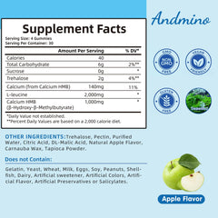 Andmino HMB Leucine Gummies bottle label, vegan and non-GMO.