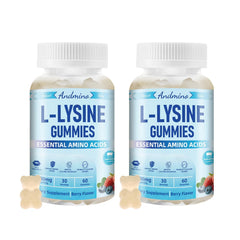 Andmino L-Lysine Gummies 1000 mg bottle label showing convenient daily support.