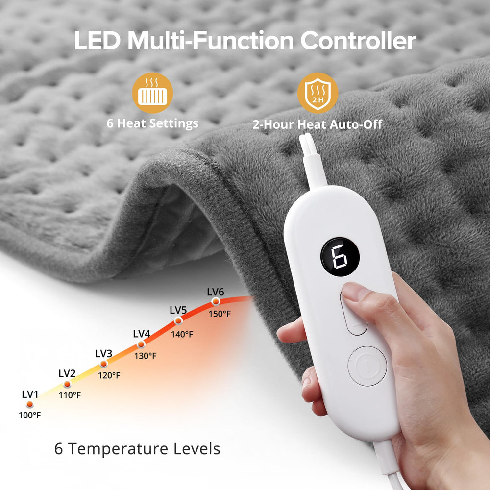 Andola heating pad offers six heat levels and six timer options