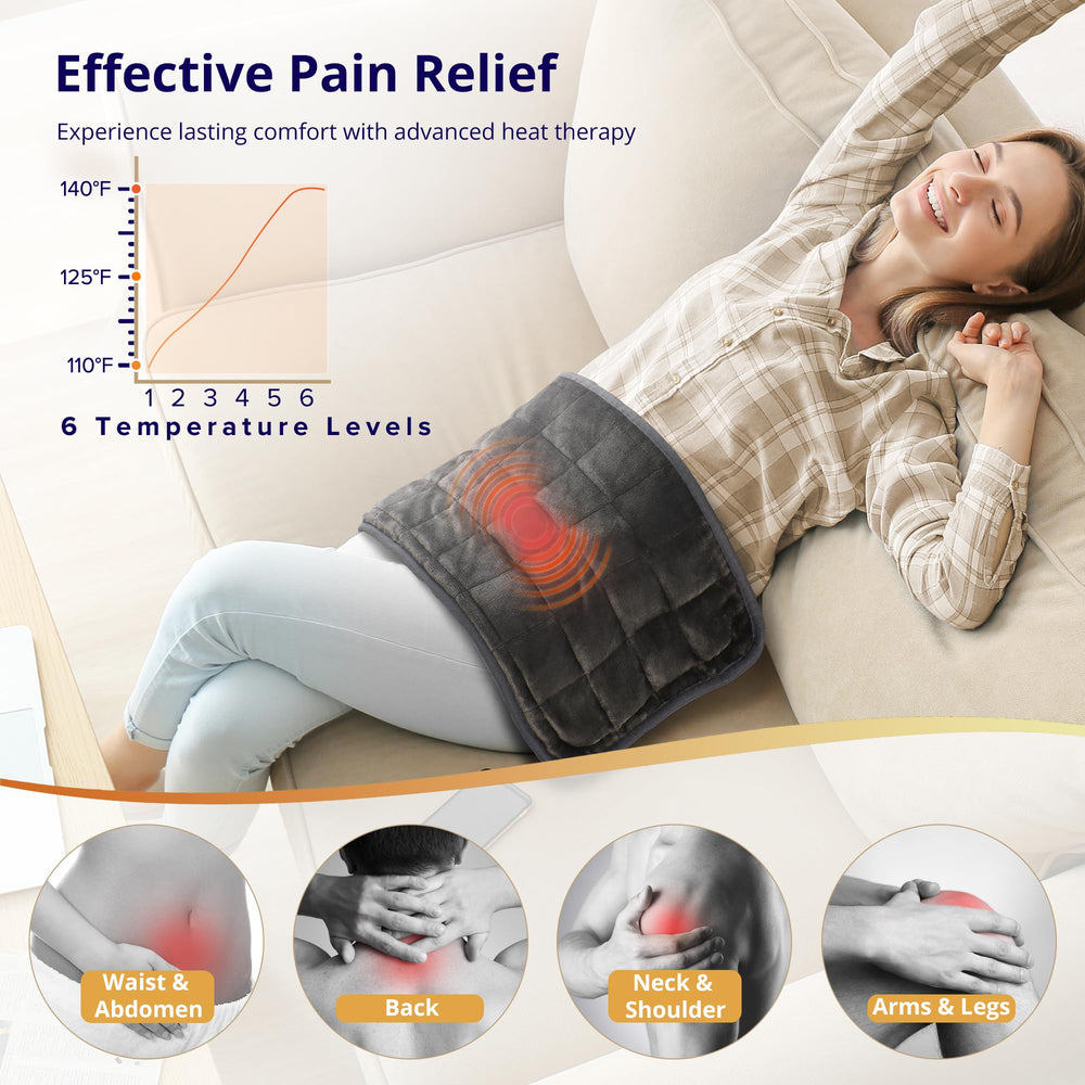 Andola heating pad in use on back and shoulders for everyday relief.