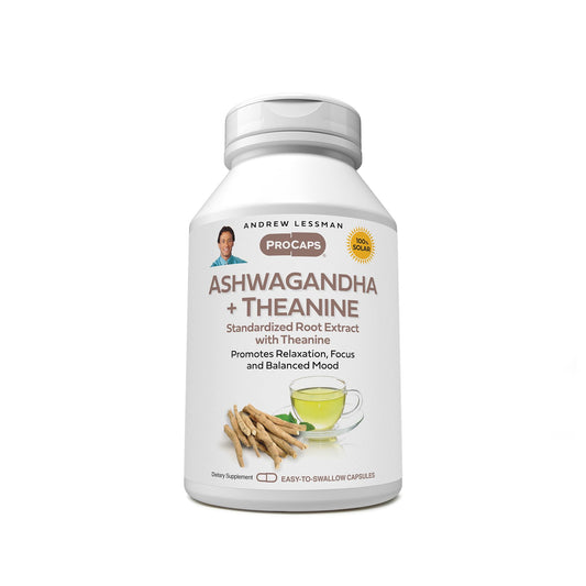 Andrew Lessman Ashwagandha + Theanine bottle for easy daily use