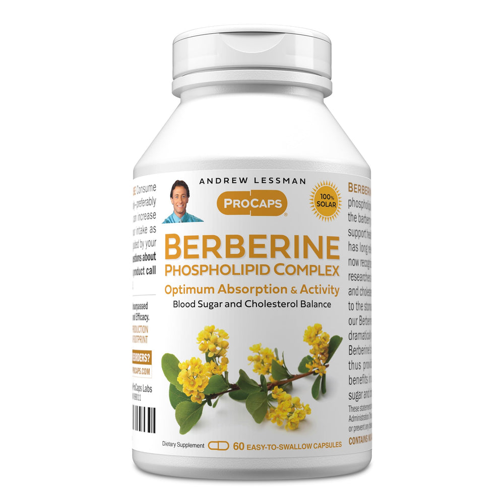 Andrew Lessman Berberine Phospholipid Complex bottle shown for easy swallowing and enhanced absorption.
