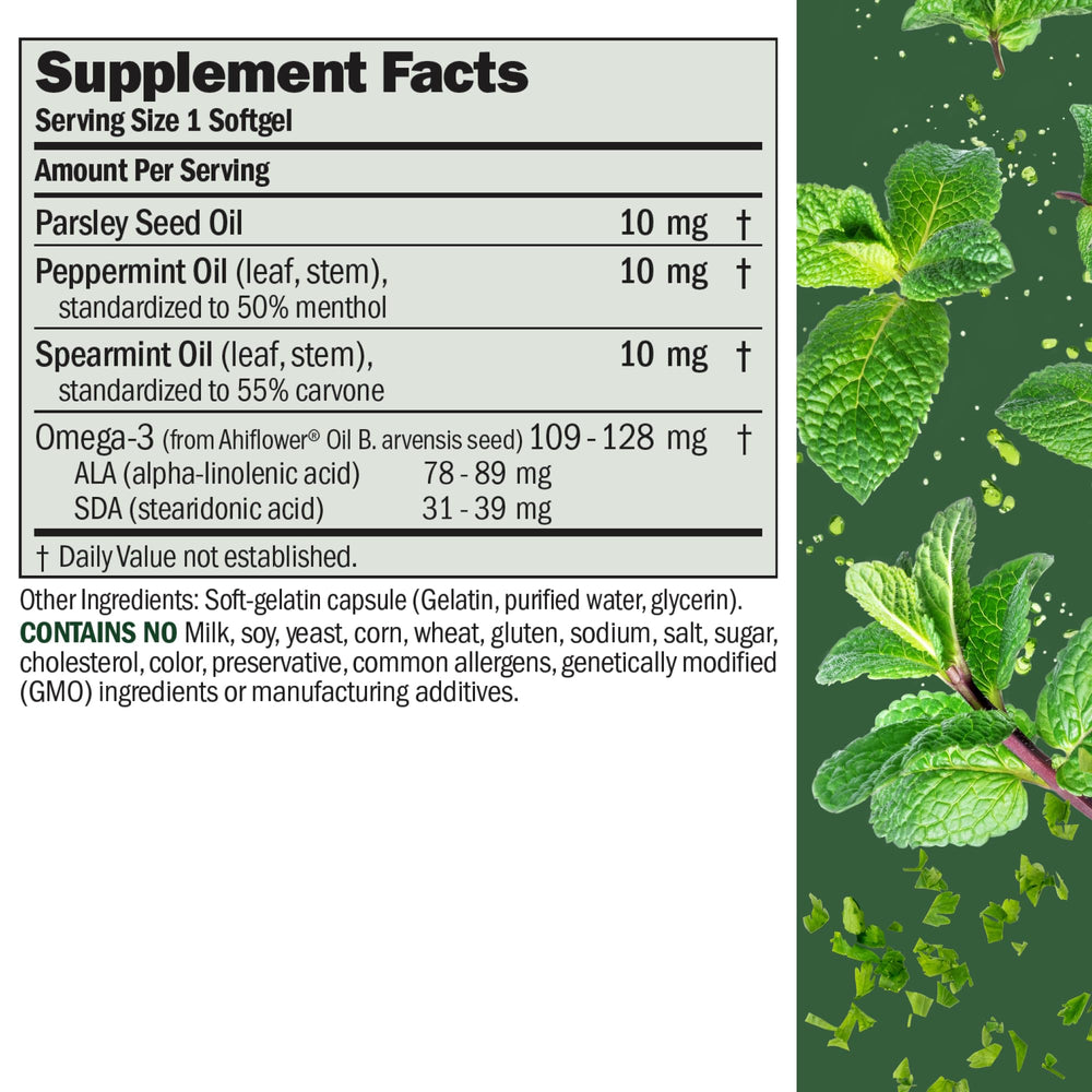 Breath Plus 360 packaging on desk showing peppermint and spearmint for odor control.