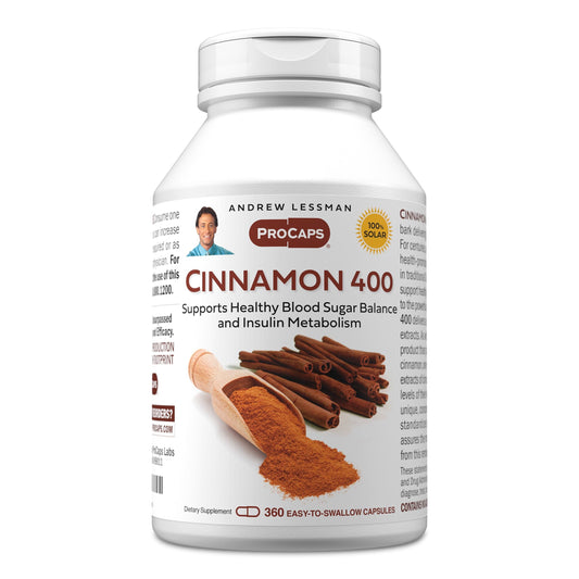 Andrew Lessman Cinnamon 400mg bottle front, high potency daily supplement.