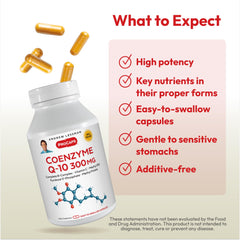 Andrew Lessman CoQ-10 300mg ingredients chart highlights B vitamins and Vitamin C for support.