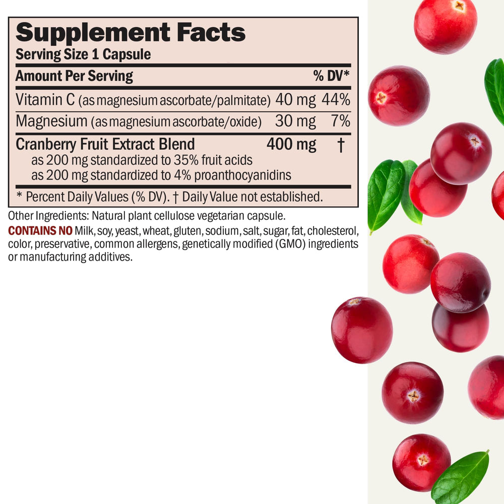 Andrew Lessman Cranberry Benefits label showing standardized extract features