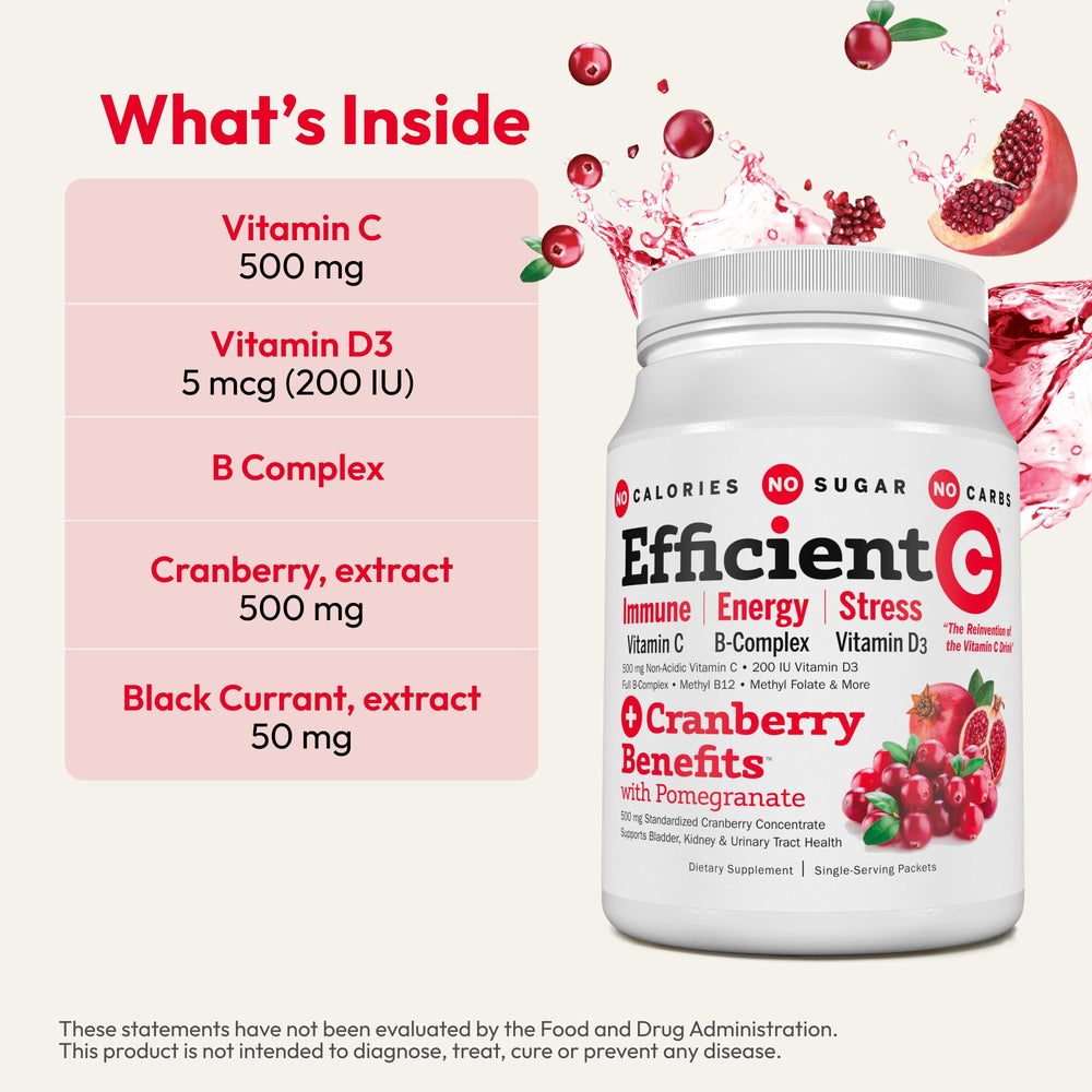 ANDREW LESSMAN Efficient C + Cranberry Benefits drink mix being poured for quick hydration