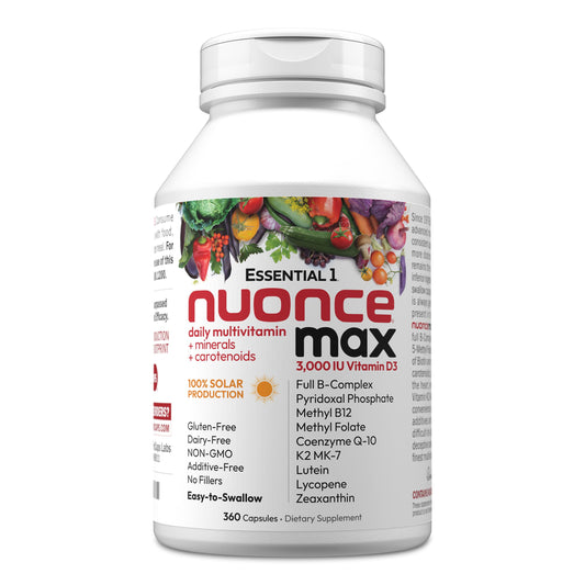 Andrew Lessman Essential-1 Nuonce Max bottle front shows clean packaging for daily wellness.