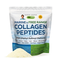 Andrew Lessman Marine Collagen Peptides with MSM bottle promoting joint comfort and radiant skin