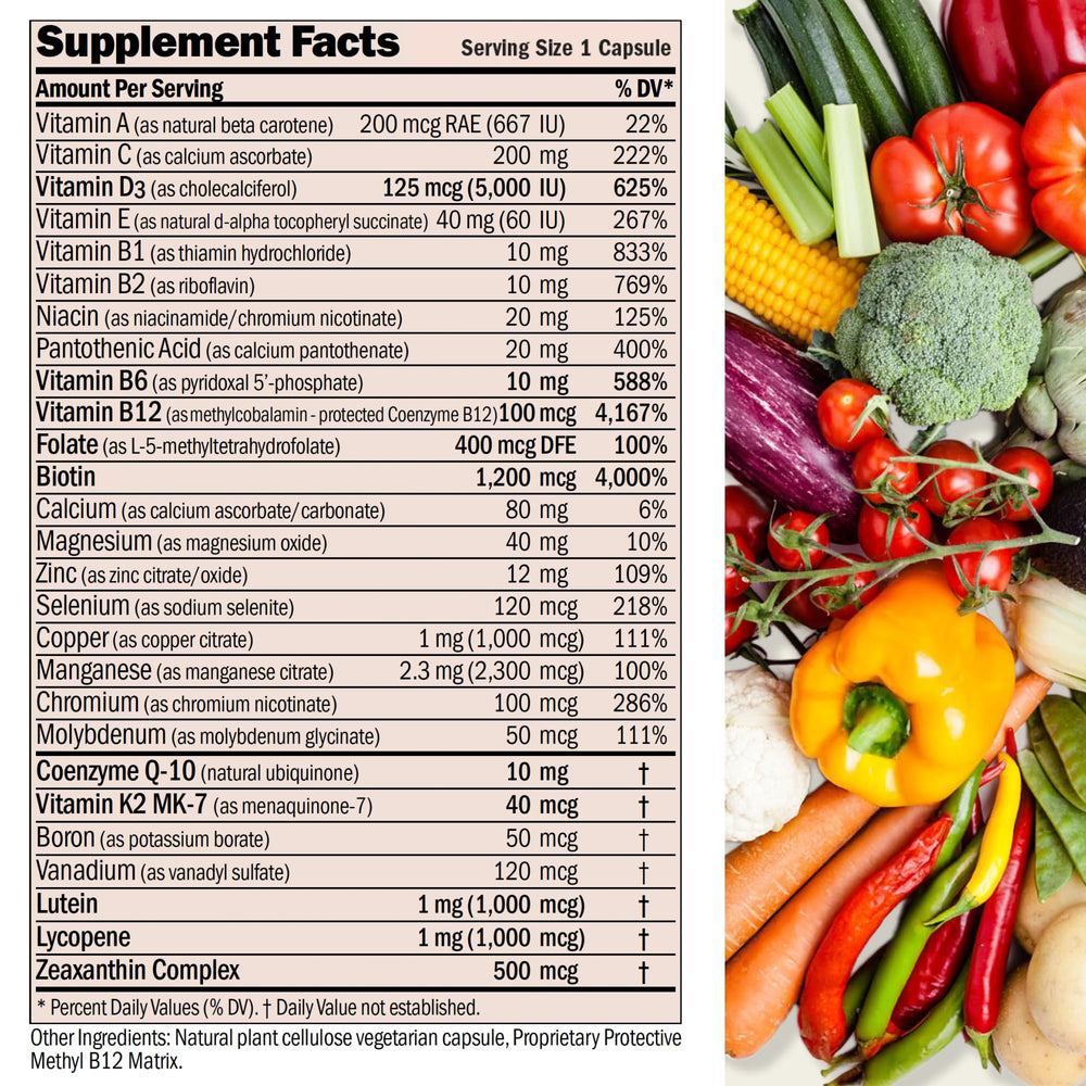 Andrew Lessman Nuoncemax capsules on side view, high-potency daily dose for energy support.