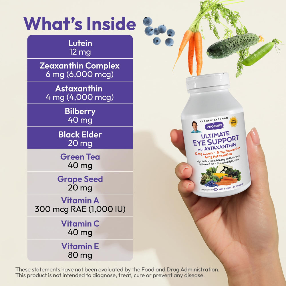 Andrew Lessman Ultimate Eye Support bottle label highlighting key nutrients