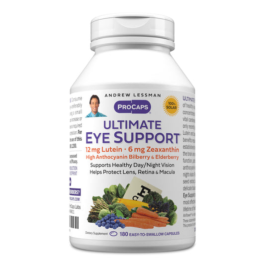 Andrew Lessman Ultimate Eye Support bottle promotes daily eye health with lutein and zeaxanthin.