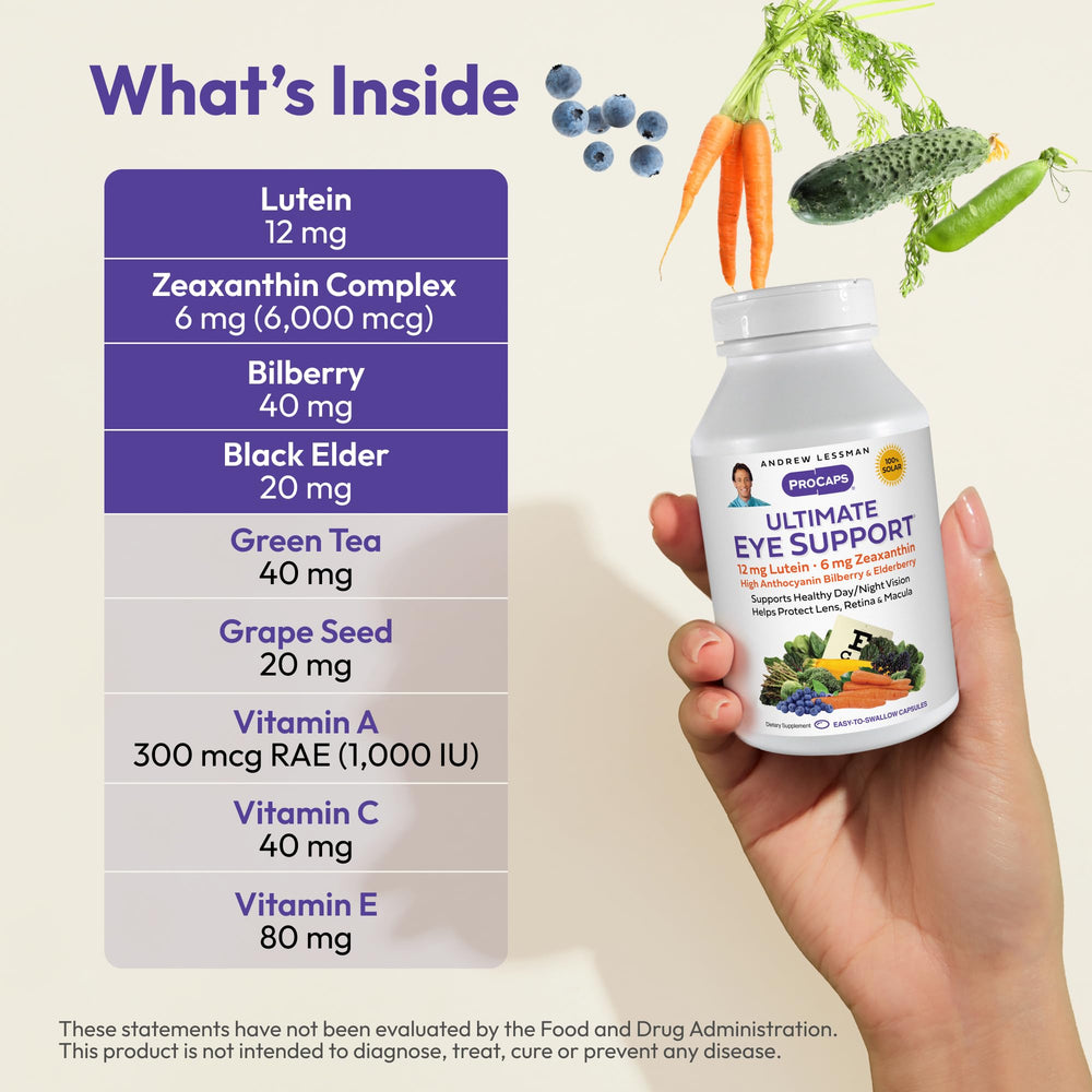 Andrew Lessman Ultimate Eye Support softgels close-up for easy daily use