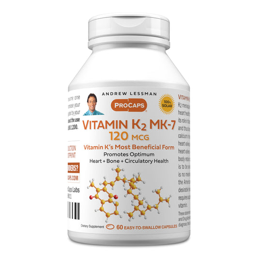 Andrew Lessman Vitamin K2 MK-7 softgels bottle highlighting calcium support