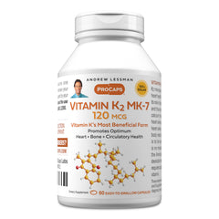 Andrew Lessman Vitamin K2 MK-7 softgels bottle highlighting calcium support