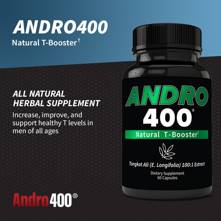 Andro400 front label shot highlights Tongkat Ali 100:1 extract prominence.