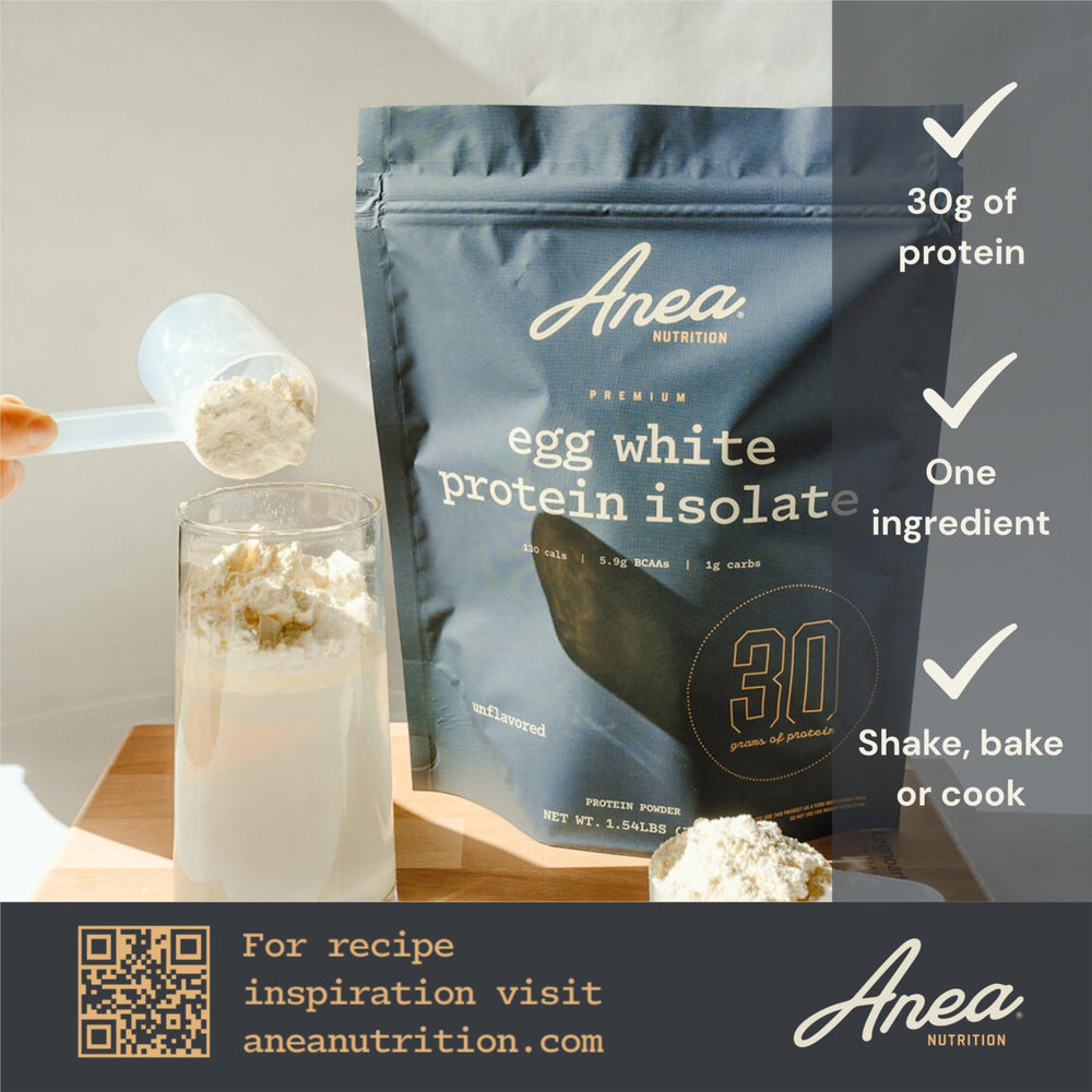 Anea Nutrition egg white protein labeled dairy-free, ideal for lactose-sensitive diets.