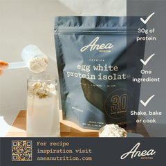 Anea Nutrition egg white protein labeled dairy-free, ideal for lactose-sensitive diets.
