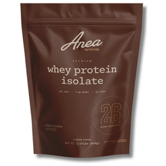 Anea Whey Protein Isolate chocolate tub front for lean recovery