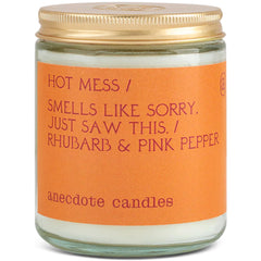 Anecdote Candles Hot Mess coconut soy jar enhances ambiance with long-lasting fragrance.