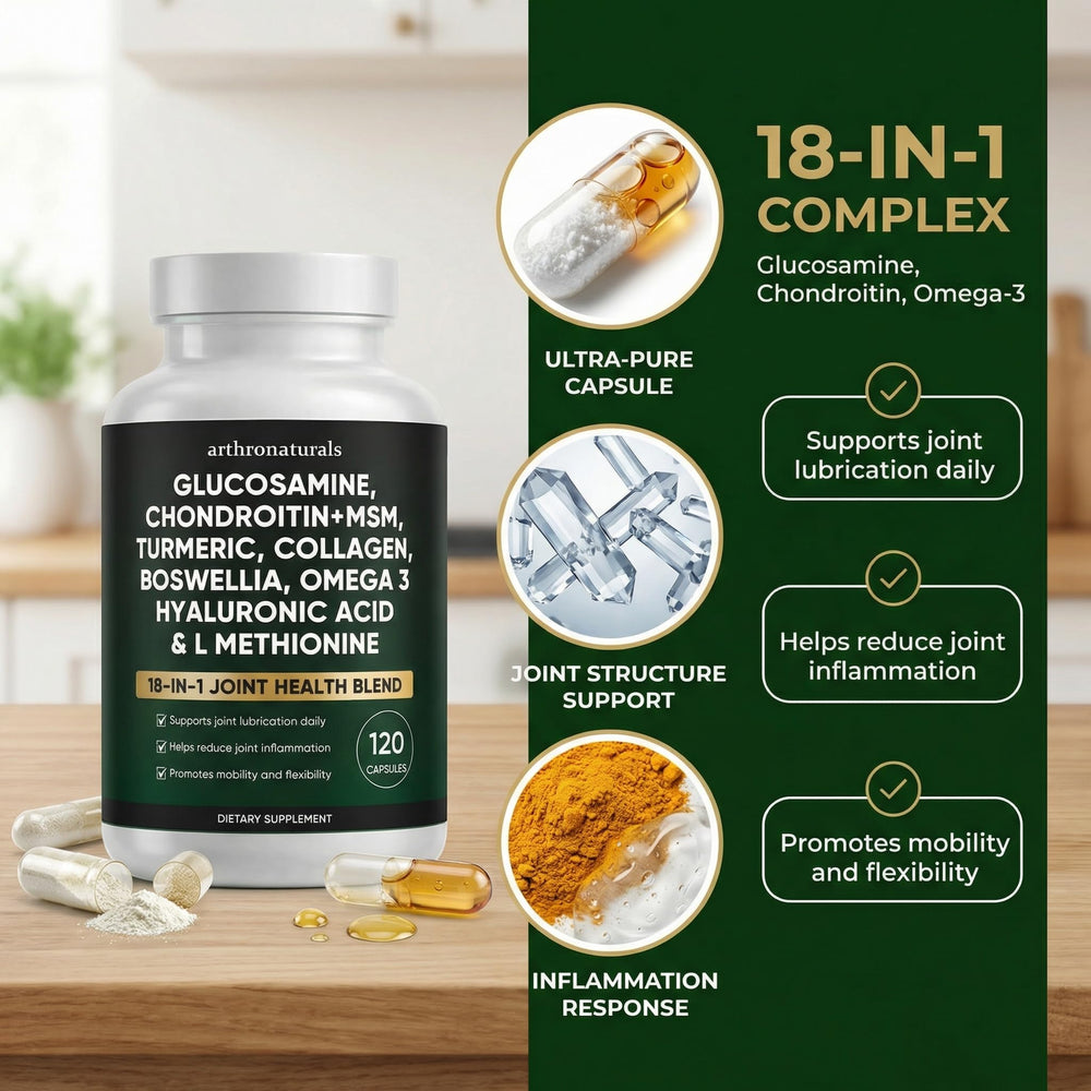 ANEFOSE Arthronaturals 18in1 ingredient list shows glucosamine and chondroitin in vegan formula
