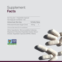 Anew Vita Policosanol capsules displayed to deliver 40 mg per serving in daily use.