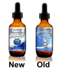 Angels Lab Colloidal Silver bottle label closeup highlights natural wellness potential.
