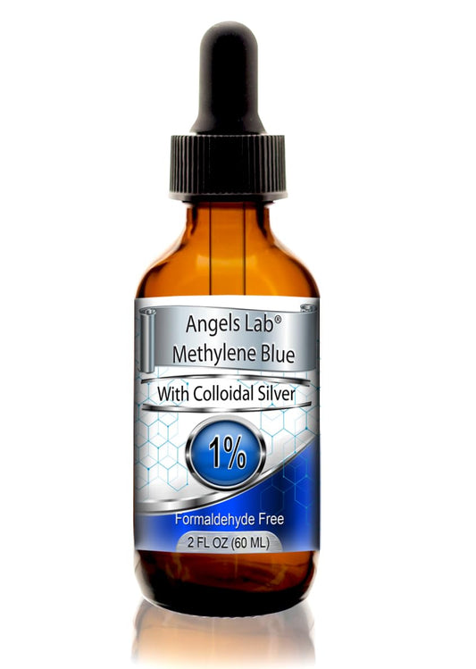 Angels Lab Methylene Blue 1 percent bottle pour for precise dispensing and easy use.