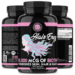 Hair Envy packaging front highlights benefits and premium quality for daily use.