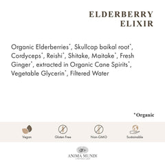 Anima Mundi elderberry syrup with wooden scoop for daily dosing.