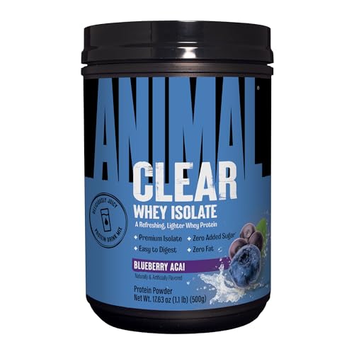 Animal Clear Whey Isolate serving scoop with nutrition panel visible