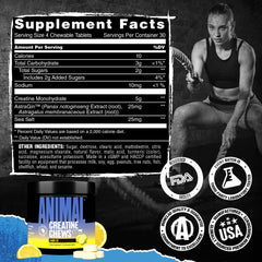 Animal Creatine Chews Lemon Ice packaging showcases GMP quality.