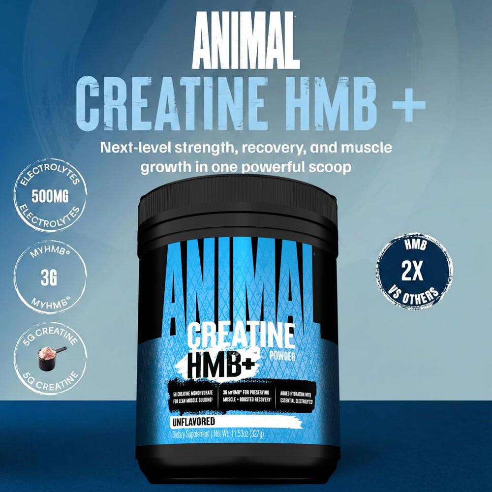 Animal Creatine HMB Powder being poured into water for easy mixability