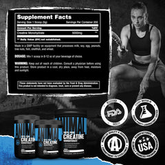 Laboratory-style setting showing third-party tested Animal Creatine Monohydrate