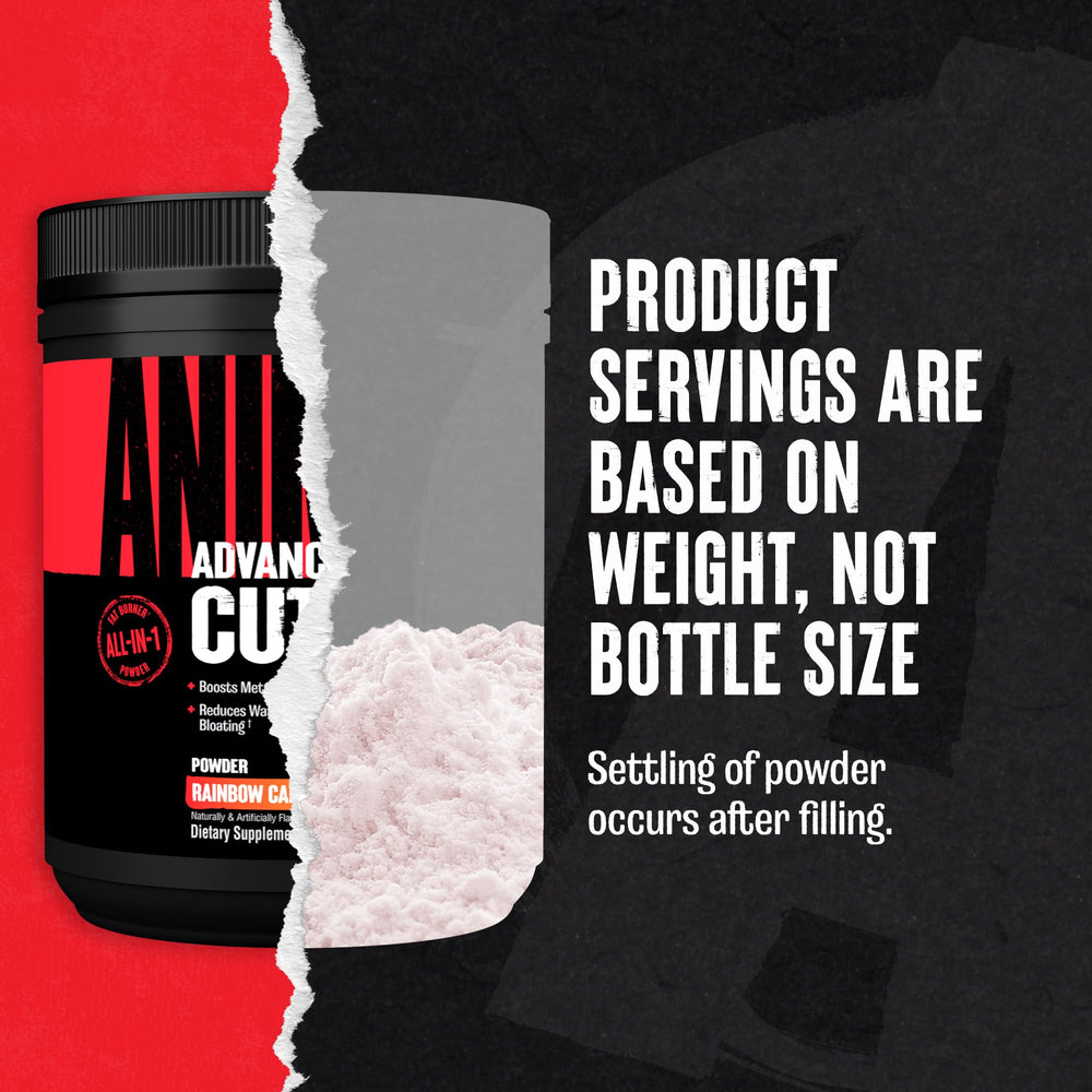 Animal Cuts scoop and jar showing easy serving for metabolism and energy.