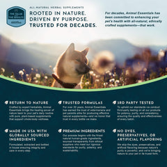 Animal Essentials Burdock licorice root blend offers natural allergy support for pets.