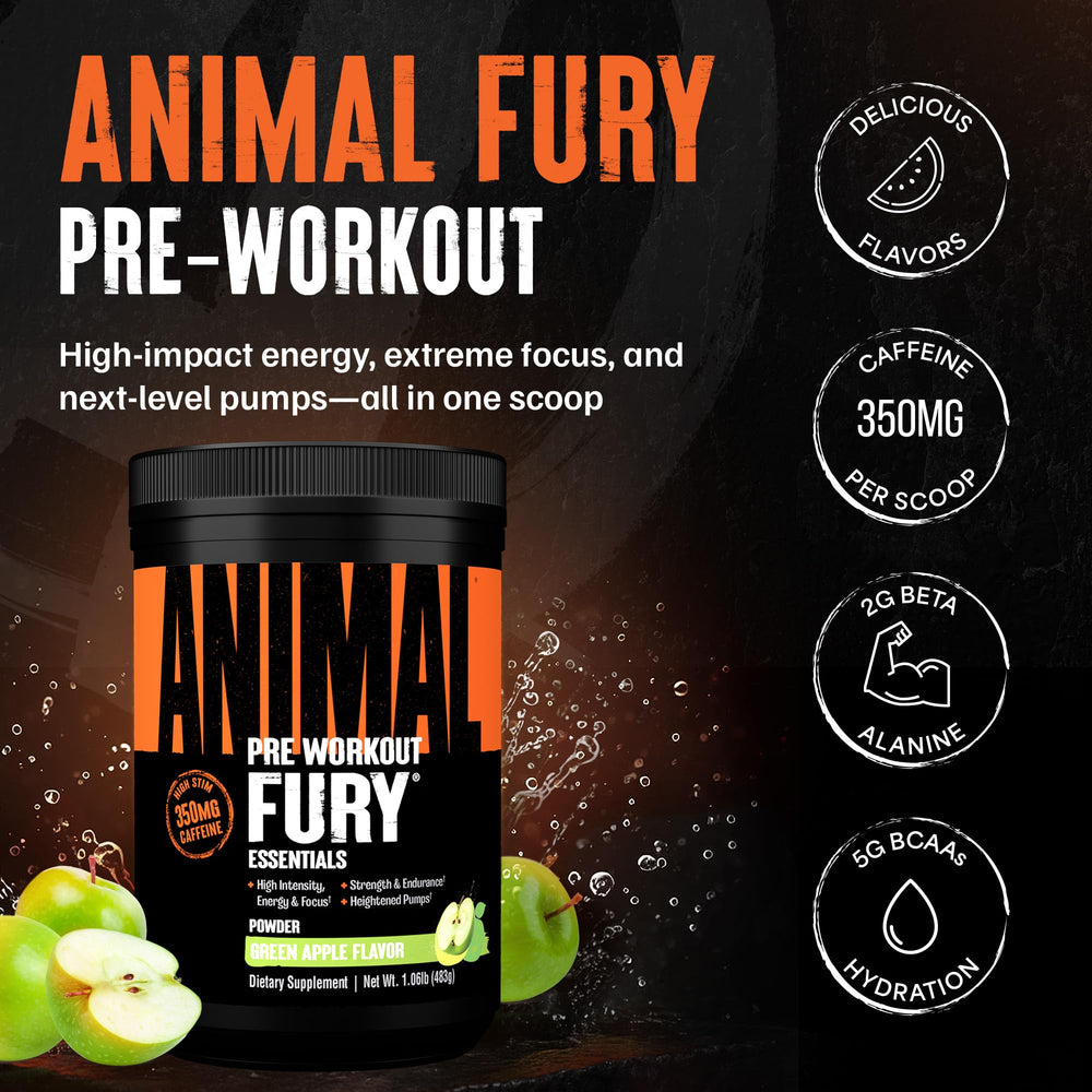 Animal Fury with 350mg caffeine provides quick energy for intense workouts