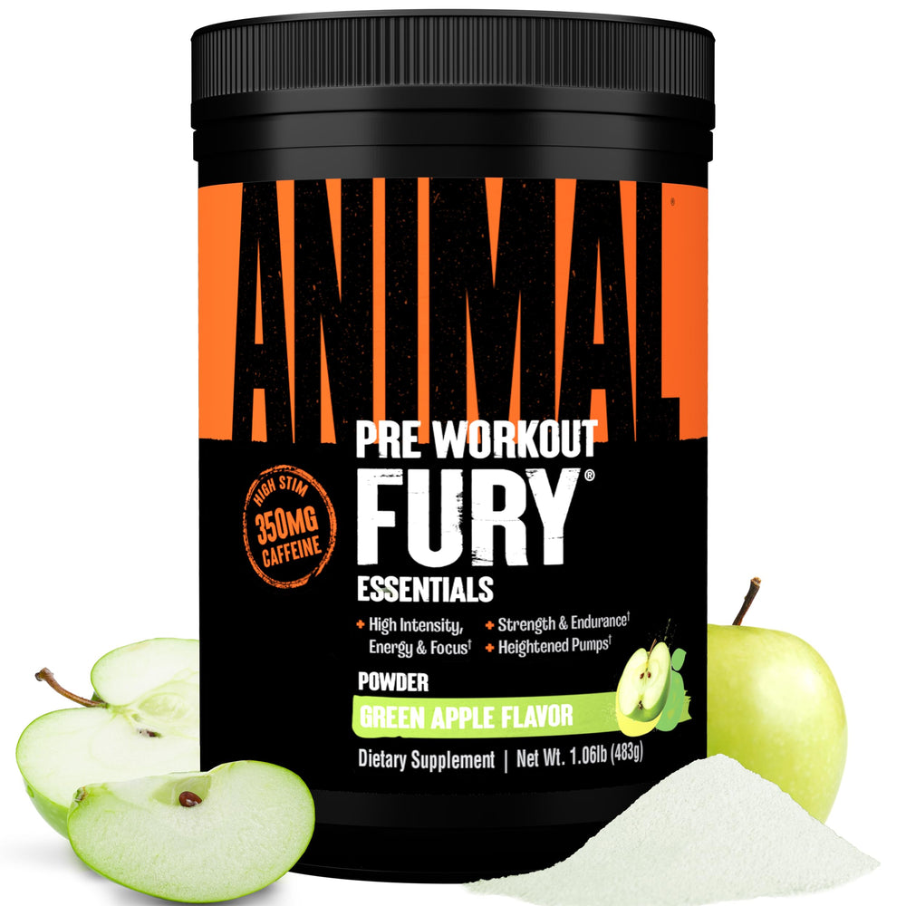 Animal Fury Green Apple tub front—ready for quick workout energy.