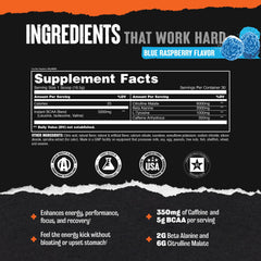 Animal Fury ingredients highlight BCAA and citrulline for endurance.