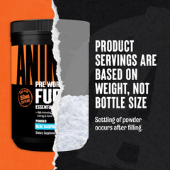 Animal Fury scoop pouring powder for a training energy boost.