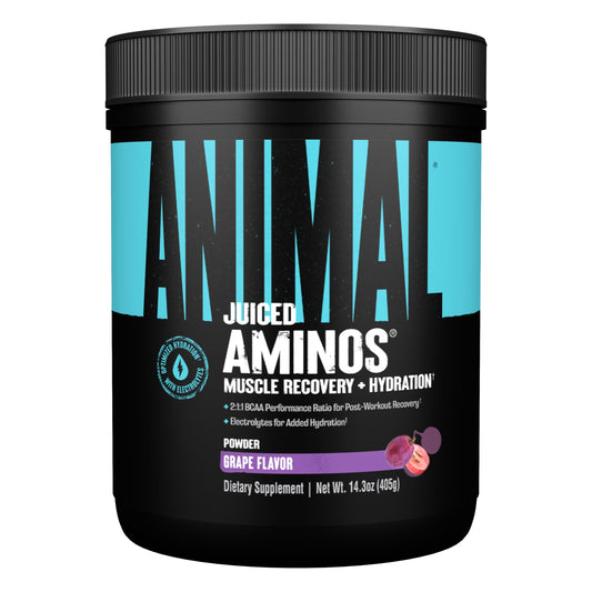 Animal Juiced Aminos bottle in grape flavor supports post-workout recovery and hydration