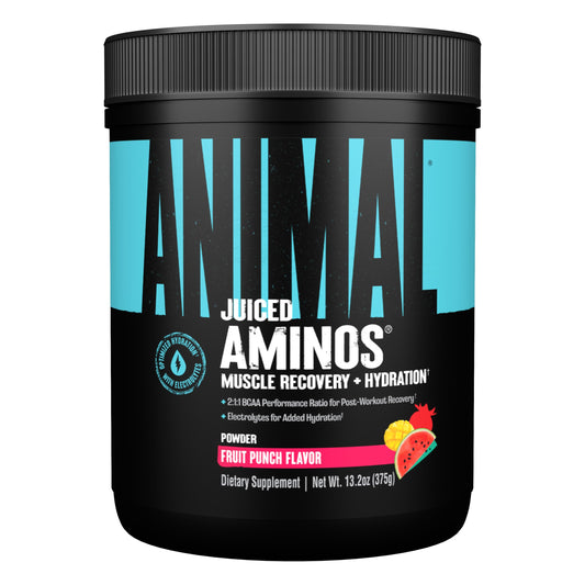 Animal Juiced Aminos bottle pour showing fast recovery support after workouts.