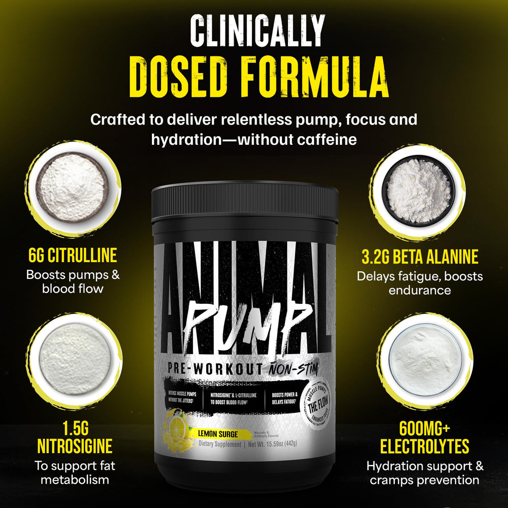 Animal Pump Non-Stim Lemon Surge flavor scoop ready for a session