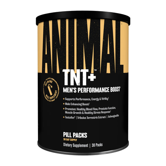 Animal TNT+ bottle front illustrating a nitric oxide booster for workouts and daily energy