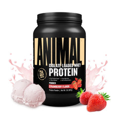 Animal Whey Isolate bottle label highlighting 25g protein per serving.