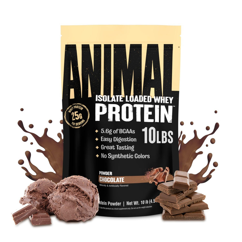 Animal Whey Isolate chocolate bottle for convenient post-workout fueling.