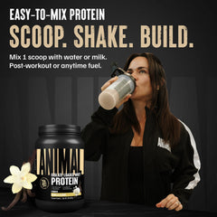 Animal Whey Isolate ingredients panel shows digestive enzymes included.