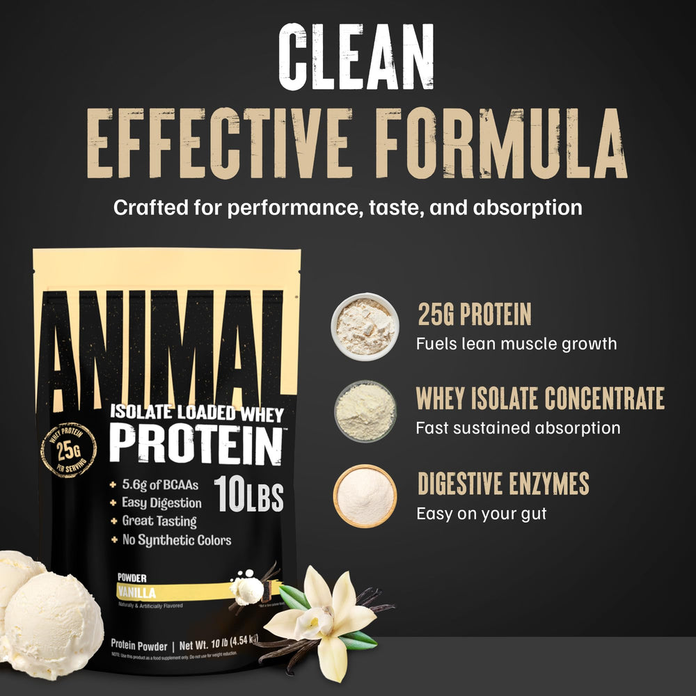 Animal Whey Isolate post-workout glass, quick protein replenishment.